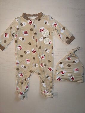 Milkberry Milk and Cookies Footie One-Piece with Hat 0-3 3-6 6-9 months